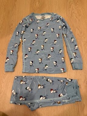 Hanna Andersson Snoopy Peanuts ice skating long john pajamas set size 6-7